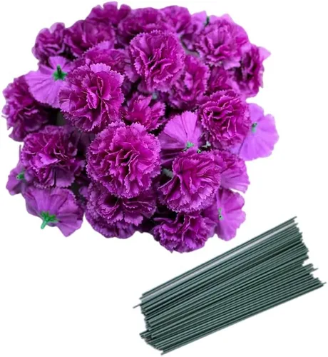 Vista 9 de Rikyo Juego de 50 cabezas de flores de clavel de seda artificial con tallos, rellenos de jarrón, cabezas de flores de caléndula para decoración