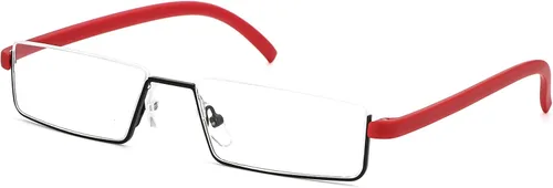 Vista 3 de REAVEE Elegantes lentes de lectura de medio marco para mujeres y damas, media lente, ligeros, rectangulares, de metal, portátiles, con estuches