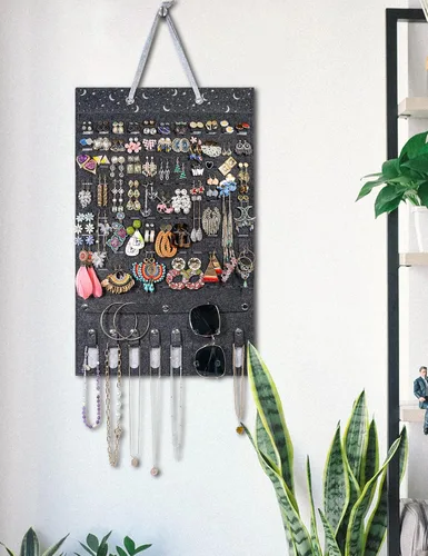 Vista 2 de Oaque Organizador de aretes colgantes soporte de pared para aretes soporte de pared de fieltro para almacenamiento de aretes organizador de joyas