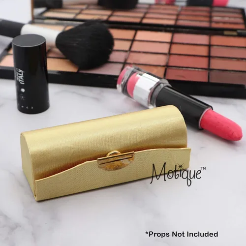 Vista 5 de Estuche de lápiz labial de satén sólido para mujer con espejo monedero lápiz labial titular, Dorado, Chico
