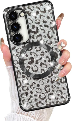Vista 20 de Fiyart Funda diseñada para Samsung Galaxy S21, compatible con MagSafe Cheetah Print Plate, protección de cámara, transparente, magnética