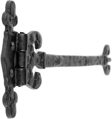 Vista 4 de Bisagra de correa de puerta de hierro forjado negro de 12.5 pulgadas de largo x 4.1 pulgadas de ancho, decorativa, resistente a la corrosión