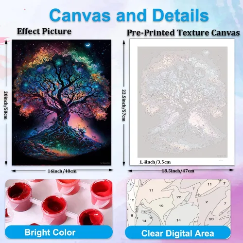 Vista 2 de Artunion Árbol de la vida - Pintura por números para adultos principiantes, kits de pintura de paisaje por números, pintura al óleo por números