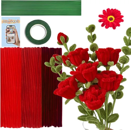 Vista 11 de URSDIART 311 piezas de limpiapipas azules para manualidades - Kit de fabricación de flores de tallos de felpilla, alambre grueso y esponjoso