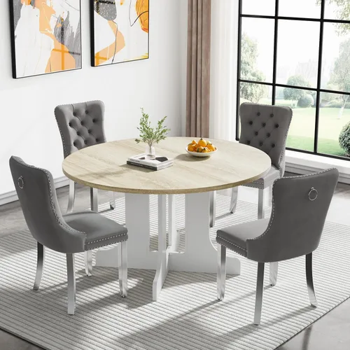 Vista 97 de Juego de mesa de comedor extensible marrón de 63 a 78.74 pulgadas para 4, juego de mesa de comedor de 5 piezas con 4 sillas, mesa de cocina