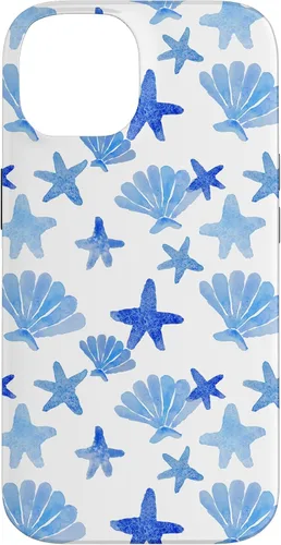 Vista 4 de Funda para iPhone 16 Coastal Nieta Azul Preppy Shells Estrellas de mar Océano Lindo Caso