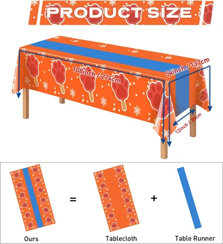 Vista 2 de 4 manteles de decoración de fiesta de cumpleaños 2 en 1 con estampado de patas, 54 x 108 pulgadas, mantel de pata de pata, mantel rectangular