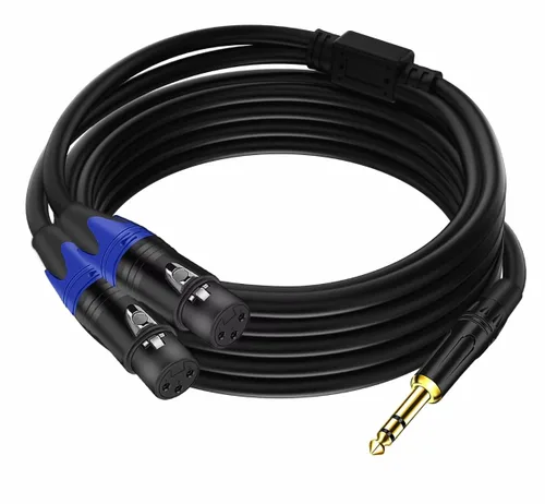 Vista 9 de Doble hembra XLR a 1/4 pulgadas (0.250 in) TRS estéreo macho enchufe Y-Splitter Cable, desequilibrado 2-XLR hembra a cuarto de pulgada adaptador