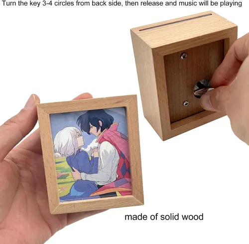 Vista 2 de HowlMoving Castle-Merry Go Round of Life Wind Up - Caja de música de madera maciza, mini marco de fotos, caja musical para mesa o escritorio, regalo