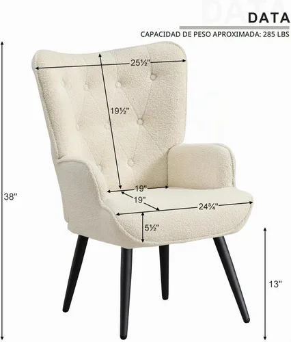 Vista 2 de Furnimart Silla de Acento de Piel Sintética Blanca Estilo Mediados de Siglo Moderno, Sillas para Sala de Estar; Cómodo Sillón de Descanso