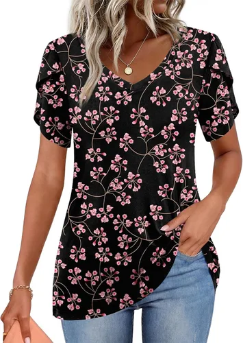 Vista 13 de CATHY 2025 - Blusas de verano para mujer, con mangas cortas, cuello en V, estilo túnica, tallas S-4XL Talla B
