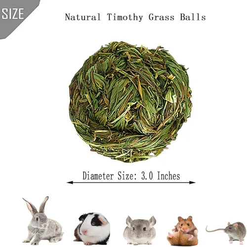 Vista 3 de PINVNBY 2 bolas de heno Timothy de conejo, juguetes naturales para masticar, bola de hierba, dientes de animales pequeños, bola de juego tejida