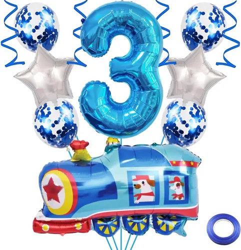 Vista 8 de Globos de tren de 2º cumpleaños, globo gigante de aluminio de Mylar número 2 para fiesta de ferrocarril, color azul