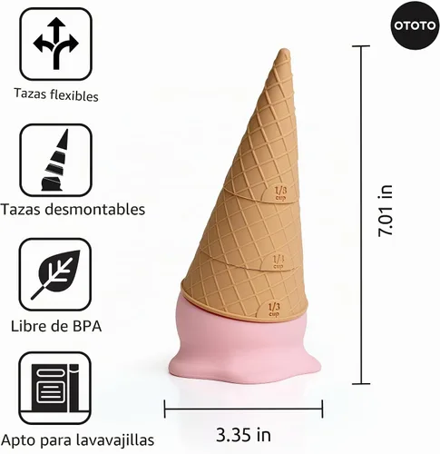 Vista 5 de OTOTO Coney - Juego de tazas medidoras de helado – Juego de tazas medidoras de plástico desmontables para hornear y cocinar, bonitas tazas medidoras