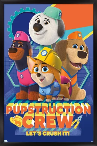 Vista 8 de Disney Pupstruction - Póster de pared de grupo, 34 pulgadas de largo x 22.4 pulgadas de ancho, versión enmarcada de caoba