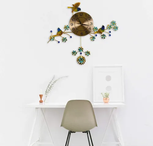 Vista 3 de Reloj de pared grande de 3 Bluebird Gold con detalles de cristal