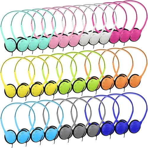 Vista 15 de Yunsailing Paquete de 10 auriculares a granel sobre la oreja con diadema ajustable y enchufe de 0.138 in para aprendizaje grupal, laboratorio
