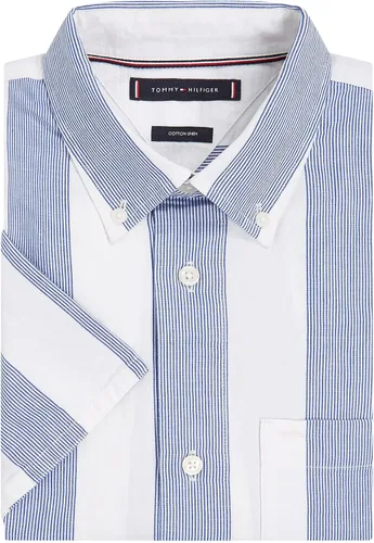 Vista 4 de Tommy Hilfiger Camisa de mezcla de lino de manga corta para hombre, ajuste regular