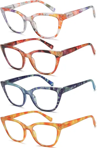 Vista 2 de EYEURL Gafas de lectura de ojo de gato para mujer, paquete de 4 unidades, a la moda, con bloqueo de luz azul, para mujer