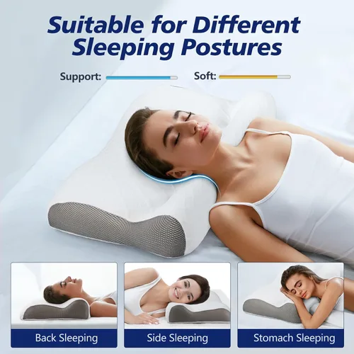 Vista 4 de Almohada de cama de espuma viscoelástica para dormir, soporte ergonómico cervical para el cuello, almohada ortopédica de contorno para dormir