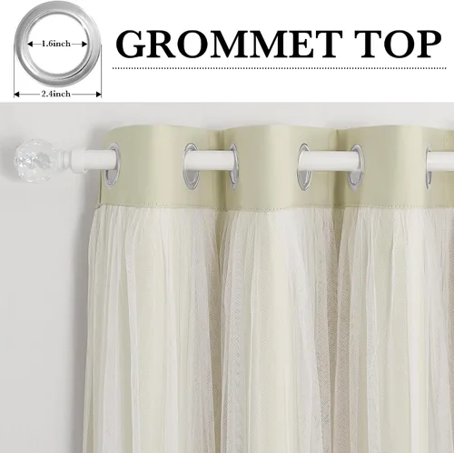 Vista 8 de PONY DANCE Cortinas de Doble Capa - Cortinas Opacas de 63 Pulgadas de Largo, Diseño con Ojales en la Parte Superior, Paneles Transparentes Blancos