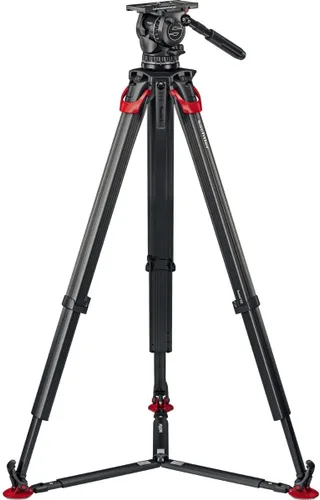 Vista 5 de Sachtler aktiv14T - Cabezal fluido de 3.937 in con trípode de fibra de carbono Flowtech 100 y esparcidor de tierra