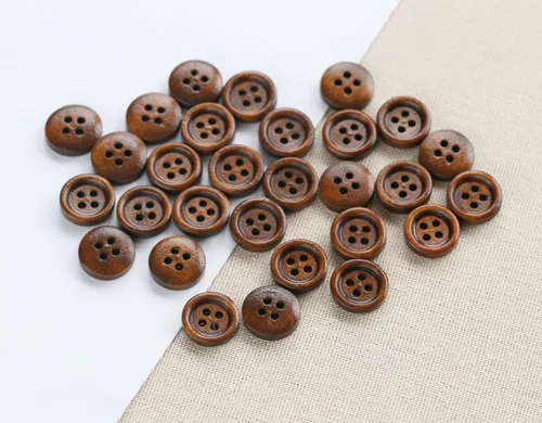 Vista 2 de 200 botones de madera de color marrón de 1/2 pulgada (0.492 in) para manualidades, proyecto de costura de botón de madera