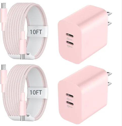 Vista 9 de Cargador para teléfono 15/16/17 Pro Max de carga rápida, bloque de carga USB C de doble puerto de 20 W con cable de carga USB C a C de 6.6 pies