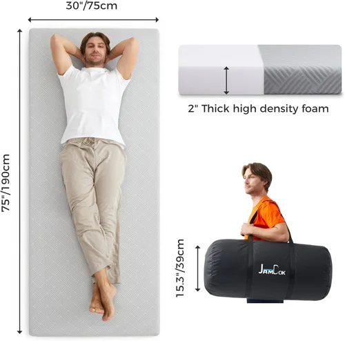 Vista 5 de Jamdok Colchón de espuma de enfriamiento para campamento, almohadilla de dormir impermeable con bolsa de transporte, cubrecolchón de cuna
