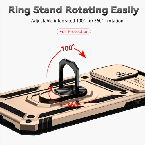 Vista 3 de Funda para iPhone X/XS con protección de lente, funda para iPhone X/XS con funda para cámara y soporte, grado militar, a prueba de golpes Oro