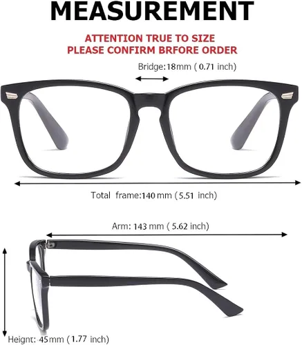 Vista 4 de ENSARJOE Lentes de lentes cuadrados unisex con estilo sin receta y marco transparente para lentes