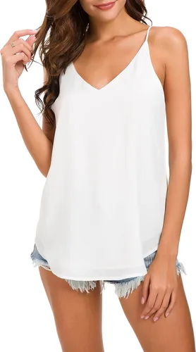 Vista 6 de Camiseta de chifón con tirantes delgados ajustables y cuello en V
