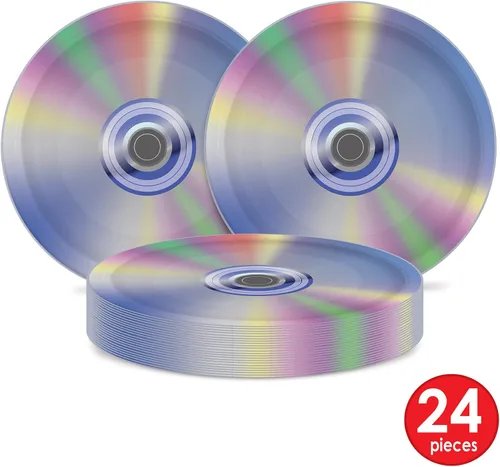 Vista 3 de Beistle Platos de papel CD de 24 piezas de vajilla retro de los años 90 para suministros de fiesta temática de los años 90, celebrando contigo desde