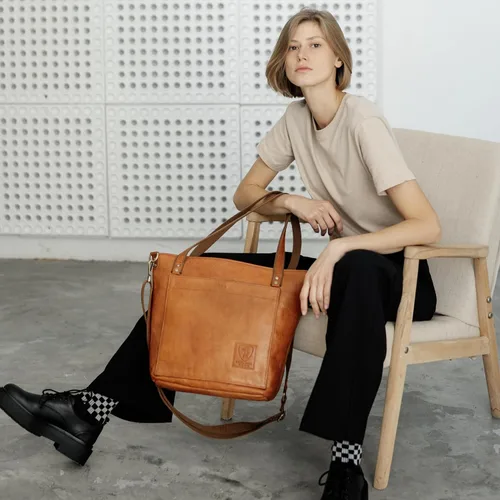 Vista 2 de BERLINER BAGS Bolso tote vintage de cuero genuino Verona, bolso de mano, comprador grande, bolsa de trabajo para mujer
