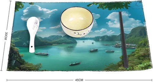 Vista 2 de Bo Hon Lsland -Vietnam Placemats Set of 6 Resistant Table Mats Washable Place Mats for Dinner Party Table Decoration