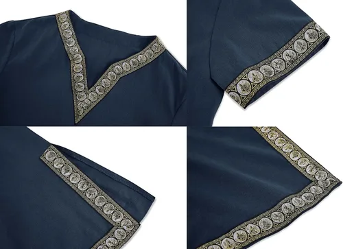 Vista 4 de Gafeng Disfraz de caballero medieval para niños, túnica renacentista, cuello en V, camiseta vikinga, vintage, guerrero, Halloween, tops