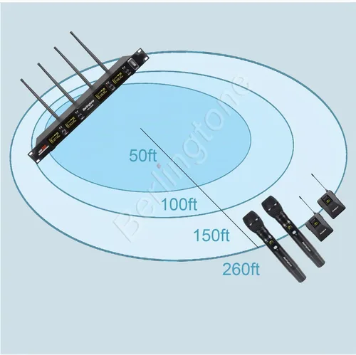 Vista 6 de Sistema de micrófono inalámbrico profesional, juego de micrófono inalámbrico UHF de 4 canales con 2 micrófonos de mano, 2 micrófonos