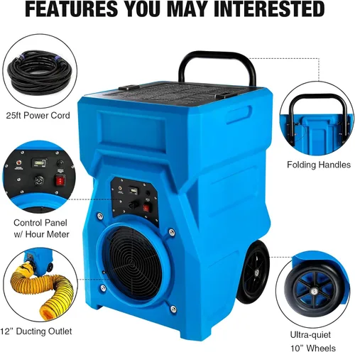 Vista 6 de MOUNTO Purificador de aire industrial portátil de 1000 cfm, depurador de aire negativo, potente motor de 1HP, filtro HEPA verdadero, 2 velocidades