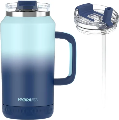 Vista 15 de Hydraful Vaso de 64 onzas con asa y pajilla, 100% a prueba de fugas, vaso aislado reutilizable, botella de agua grande de acero inoxidable, taza