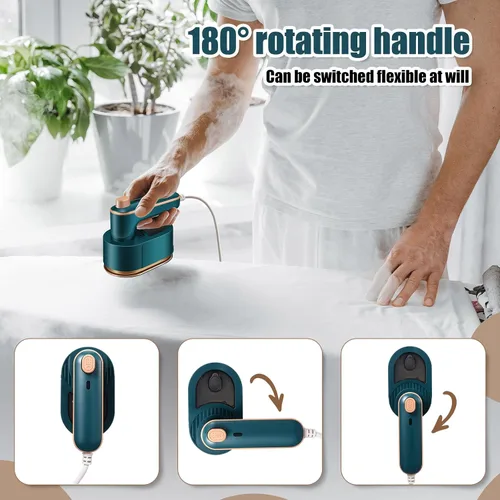 Vista 4 de Mini plancha de viaje portátil para ropa, vaporizador de viaje 3 en 1, plancha de mano giratoria de 180°, máquina portátil de tamaño pequeño