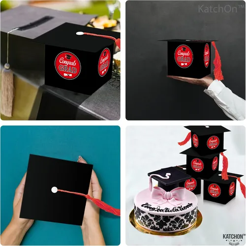 Vista 7 de KatchOn, Cajas de dulces de graduación – enormes, paquete de 25 Caja de regalo de gorra de graduación para decoraciones de graduación rojas