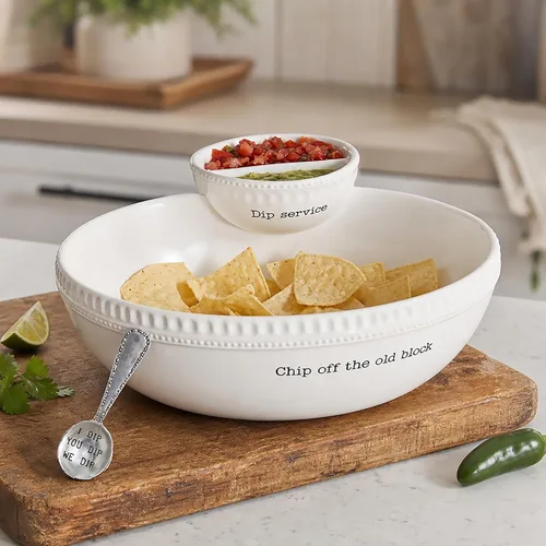 Vista 4 de Mud Pie con cuentas apiladas Chip y Dip Bowl