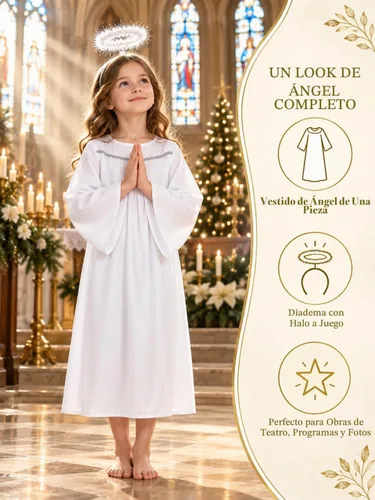Vista 2 de Disfraz de ángel para niñas, batas de coro con diadema de halo de ángel, disfraz de Navidad, cosplay