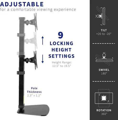 Vista 4 de VIVO Soporte de escritorio de montaje para monitor único, brazo ajustable de altura alta para pantallas de hasta 32 pulgadas, negro, STAND-V001V