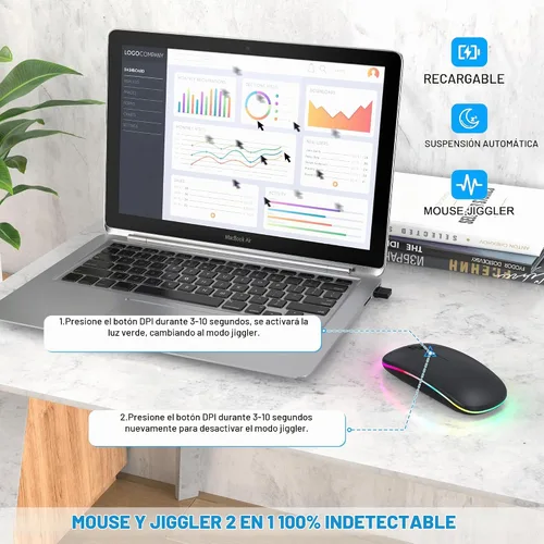 Vista 4 de Ratón inalámbrico LED Bluetooth para MacBook Air Mac Pro Laptop iPad-Negro