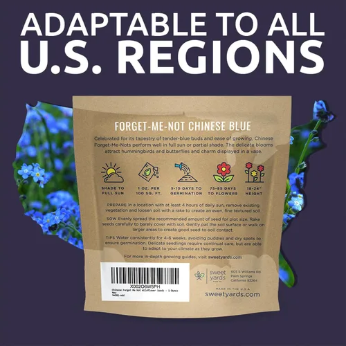 Vista 7 de Chinese Forget Me Not Wildflower Seeds - Paquete a granel de 1 onza - Más de 5,500 semillas polinizadas abiertas - Blue Cynoglossum amabile