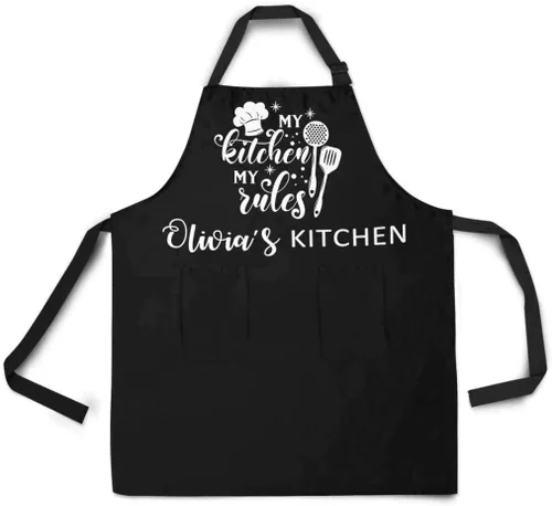 Vista 3 de Delantal de cocina con nombre personalizado para mujeres y hombres