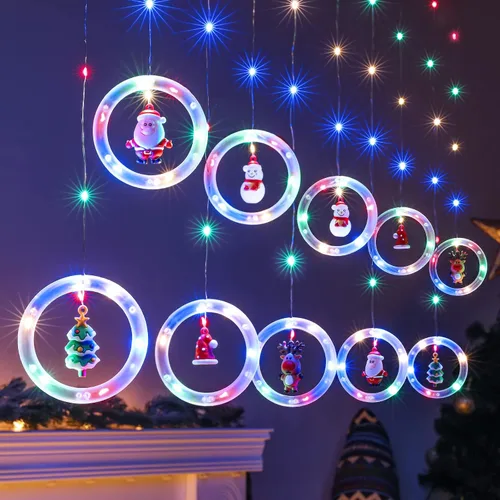 Vista 17 de BLOOMWIN Luces de Ventana de Navidad Decoraciones de Ventana Navideñas Iluminadas - Luz de Anillo en Forma de Árbol con Luz de Cortina de Ornamento
