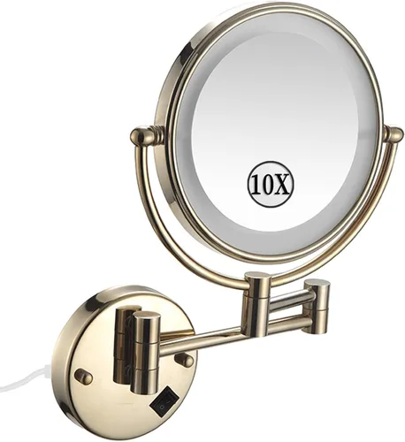 Vista 24 de KEYQEEN Espejo de maquillaje LED con luces, espejo de aumento de doble cara 1X/10X, espejo de aumento negro cableado montado en la pared giratorio