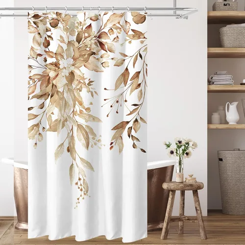 Vista 30 de Tititex - Juego de cortinas de ducha de eucalipto negro, hojas de acuarela gris en la parte superior, con decoración floral de baño, 60 x 72